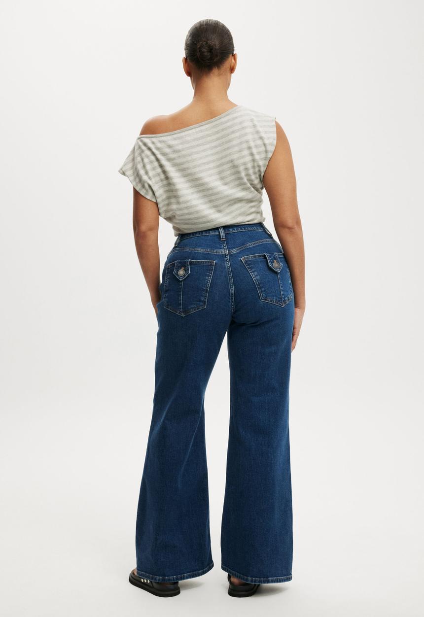 Cotton On - Curvy stretch wide jean - gemini blue pocket