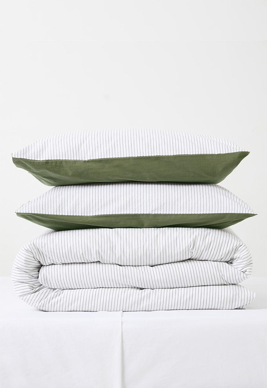 Sixth Floor - Cotton Yarndye Stripe Duvet Cover Set Olive