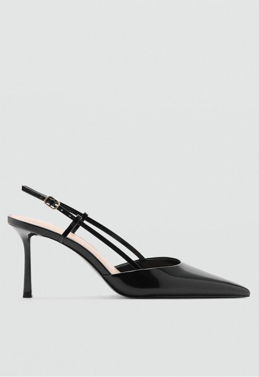 MANGO - Giro leather stiletto slingback heel - black