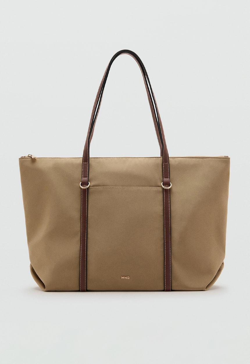 MANGO - Cobalt tote bag - light beige