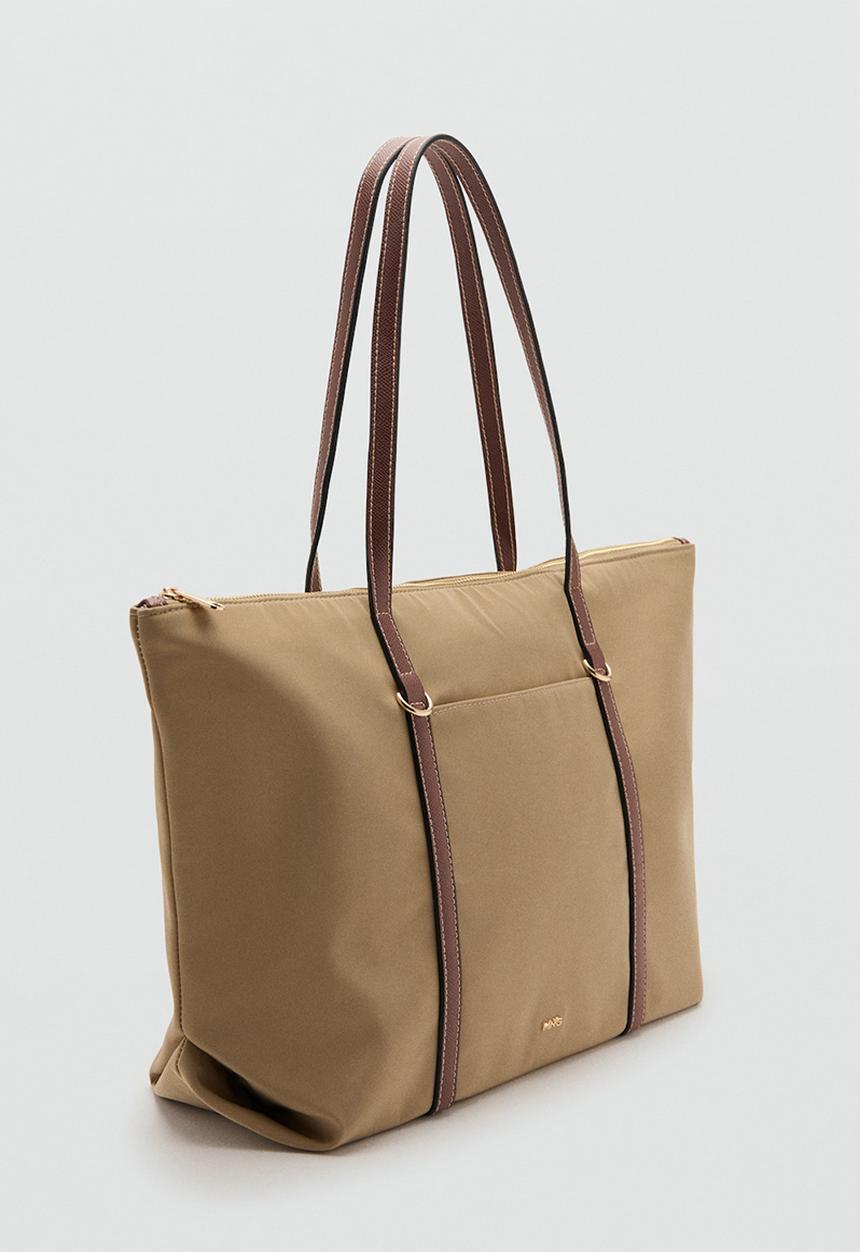 MANGO - Cobalt tote bag - light beige