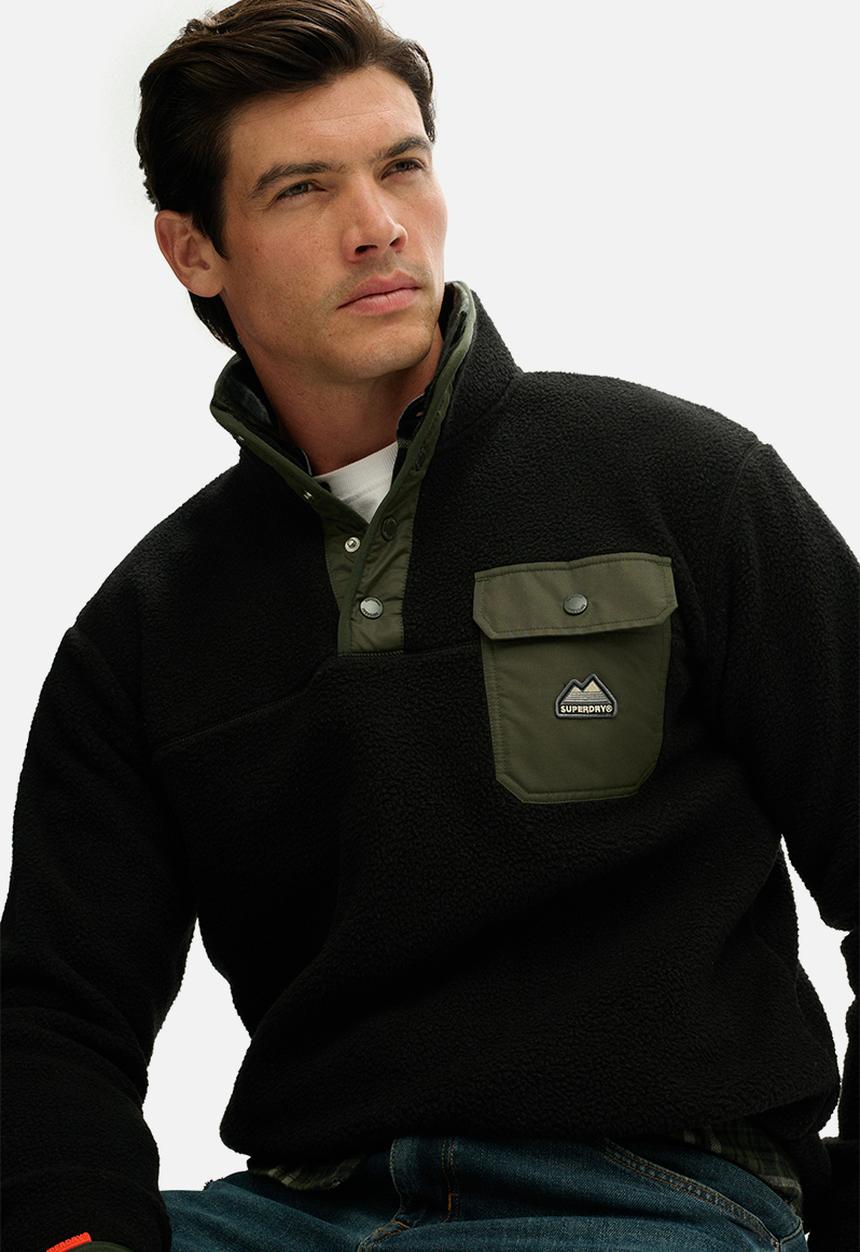 Superdry. - Fuji Fleece Henley - Black