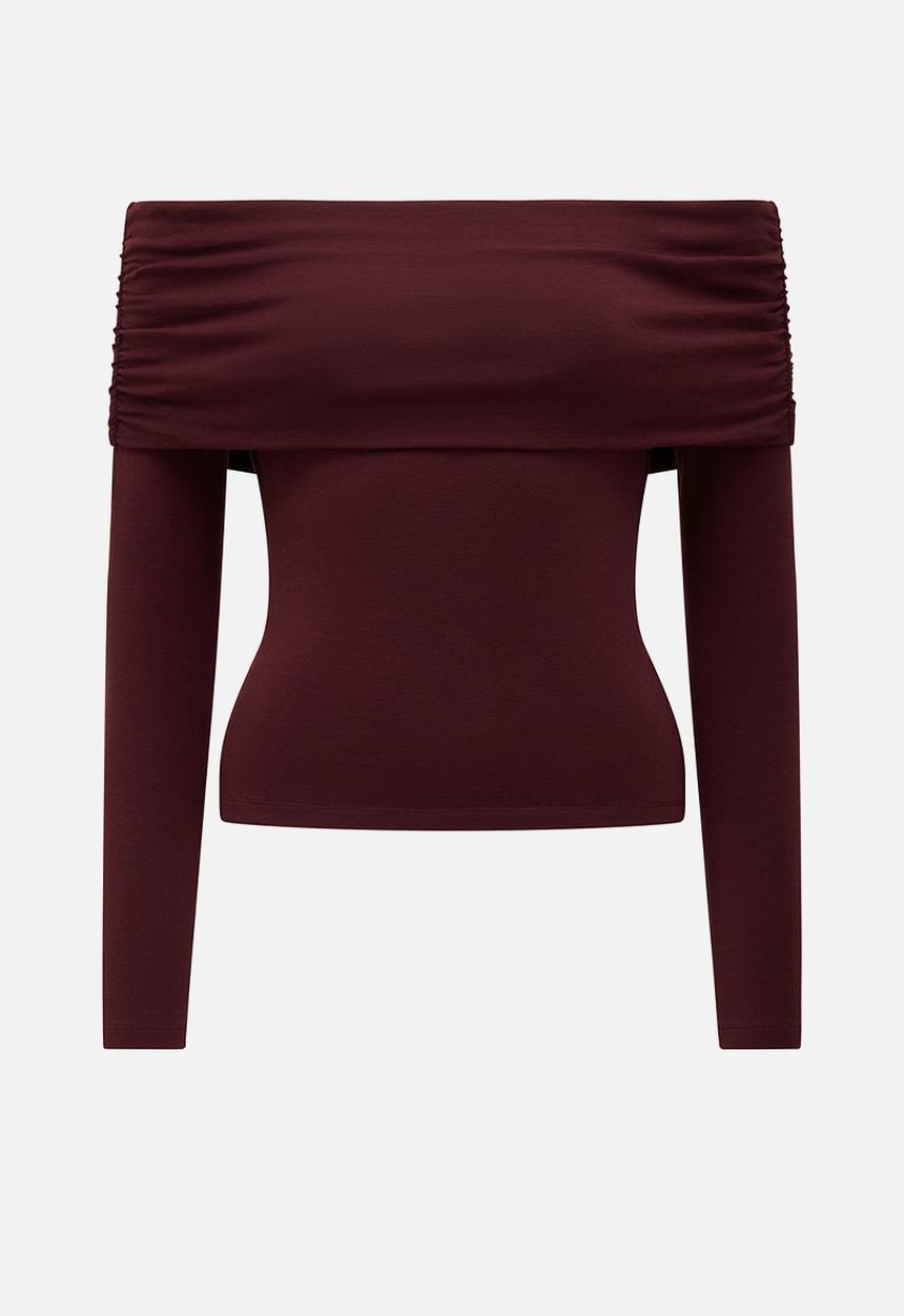 Forever New - Kyla long sleeve wool blend bardot top in sweet crimson