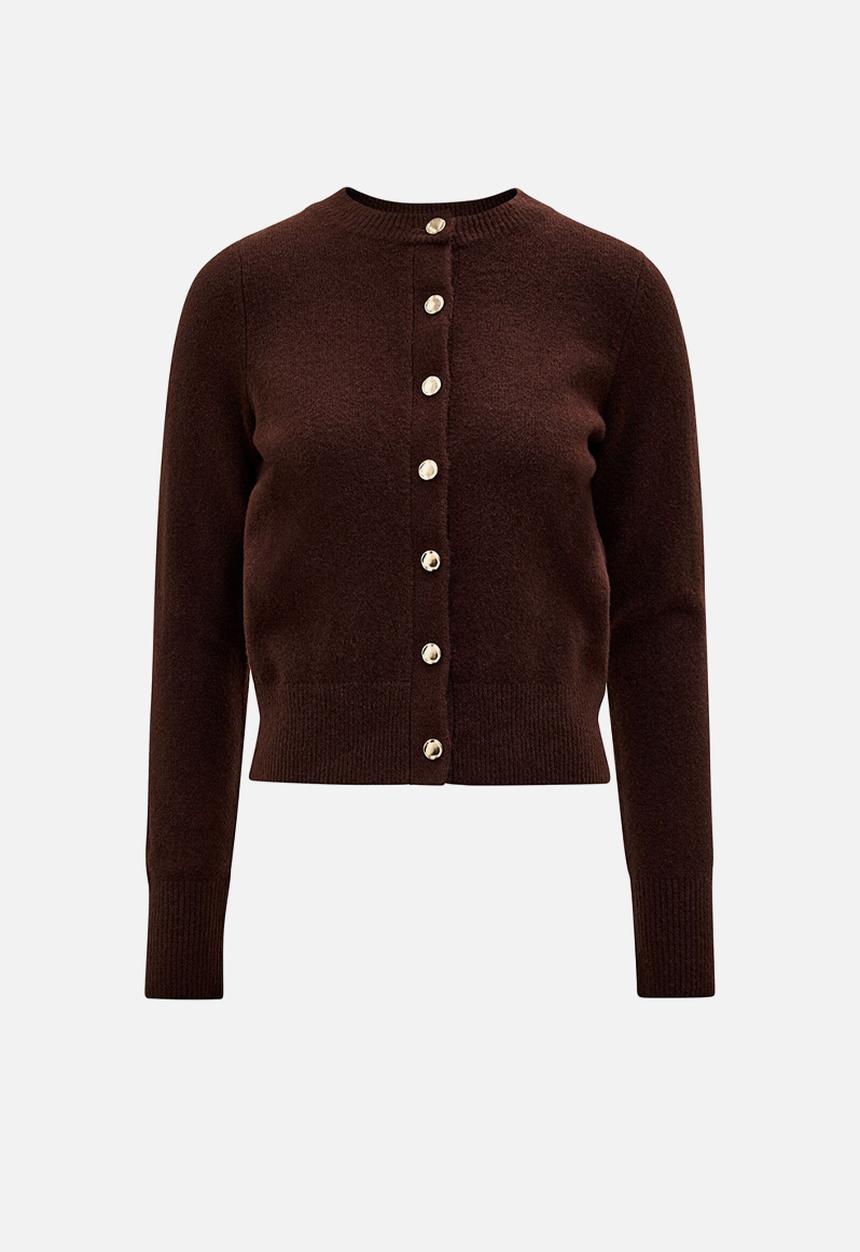 Forever New - May crew neck cardigan in deep chocolate