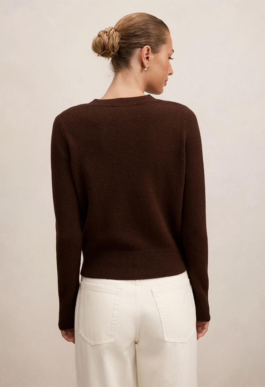 Forever New - May crew neck cardigan in deep chocolate