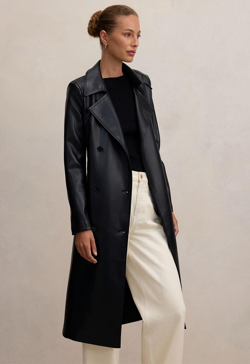 Forever New - Sabina pu trench coat in black