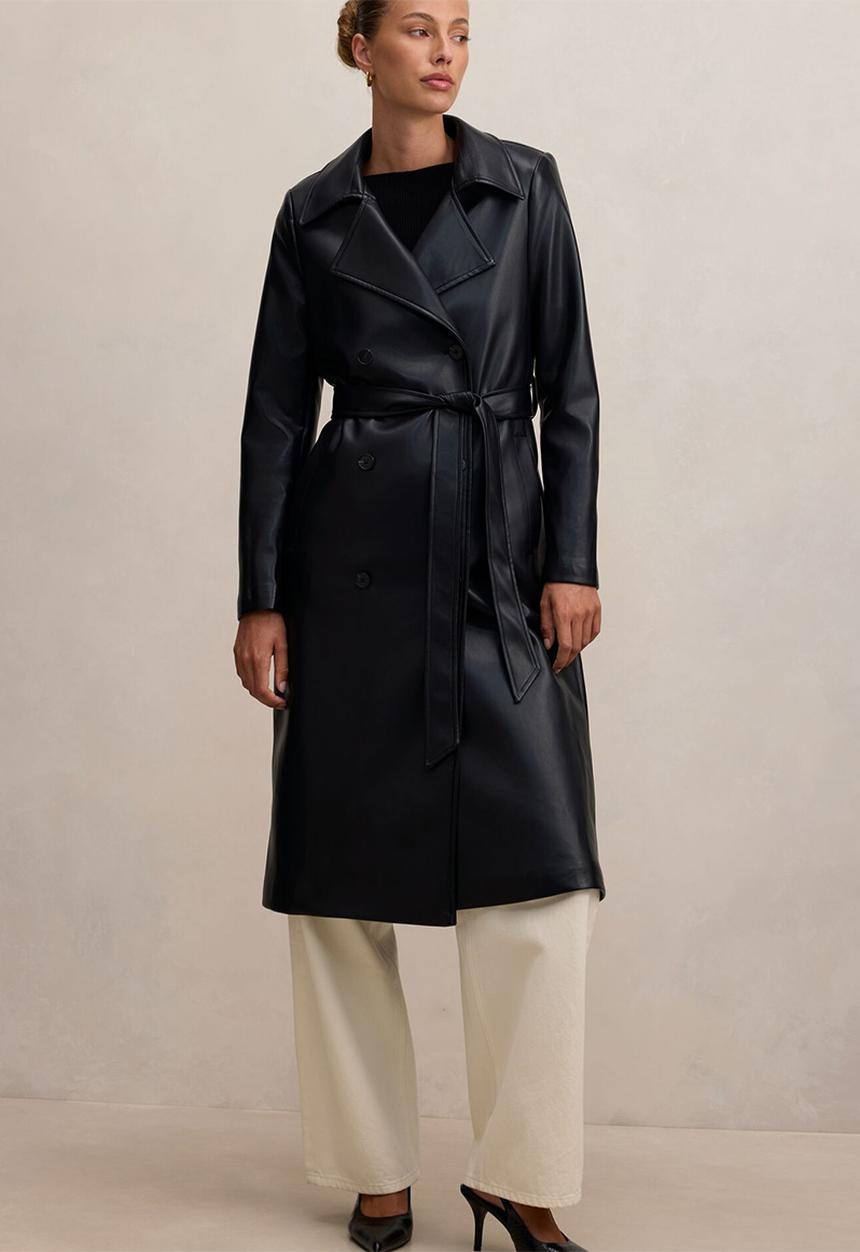 Forever New - Sabina pu trench coat in black