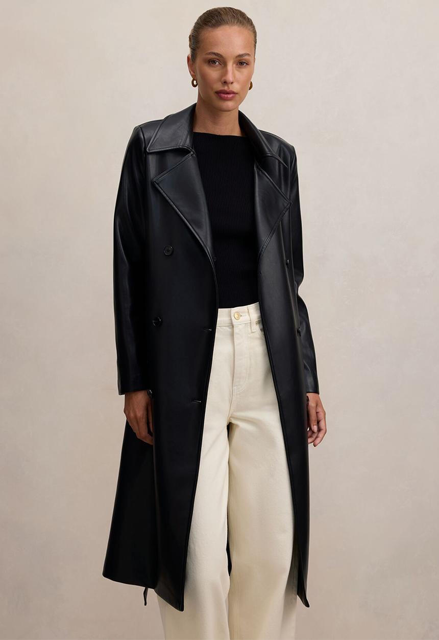 Forever New - Sabina pu trench coat in black