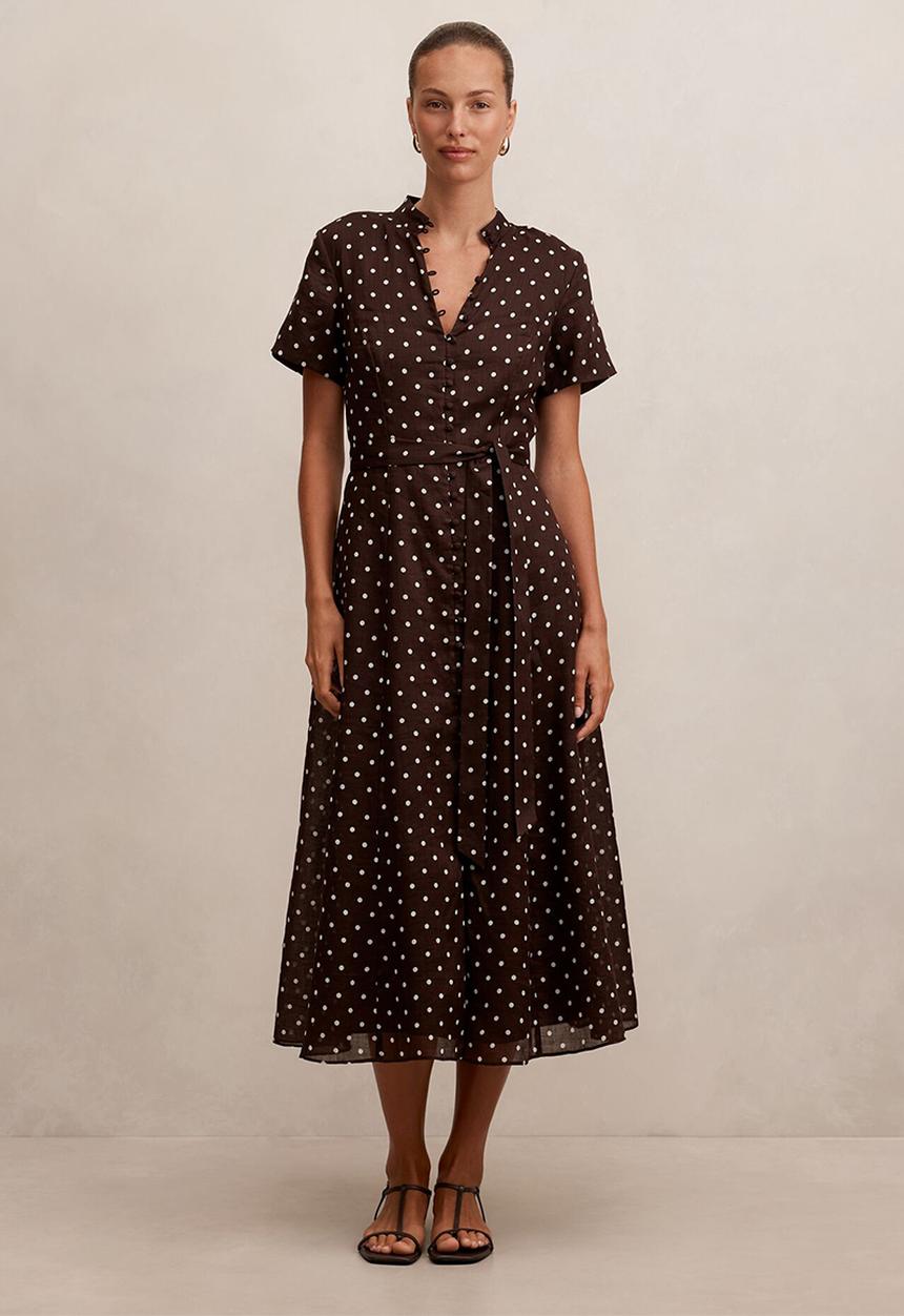 Forever New - Therese short sleeve midi dress in choc kinsey spot