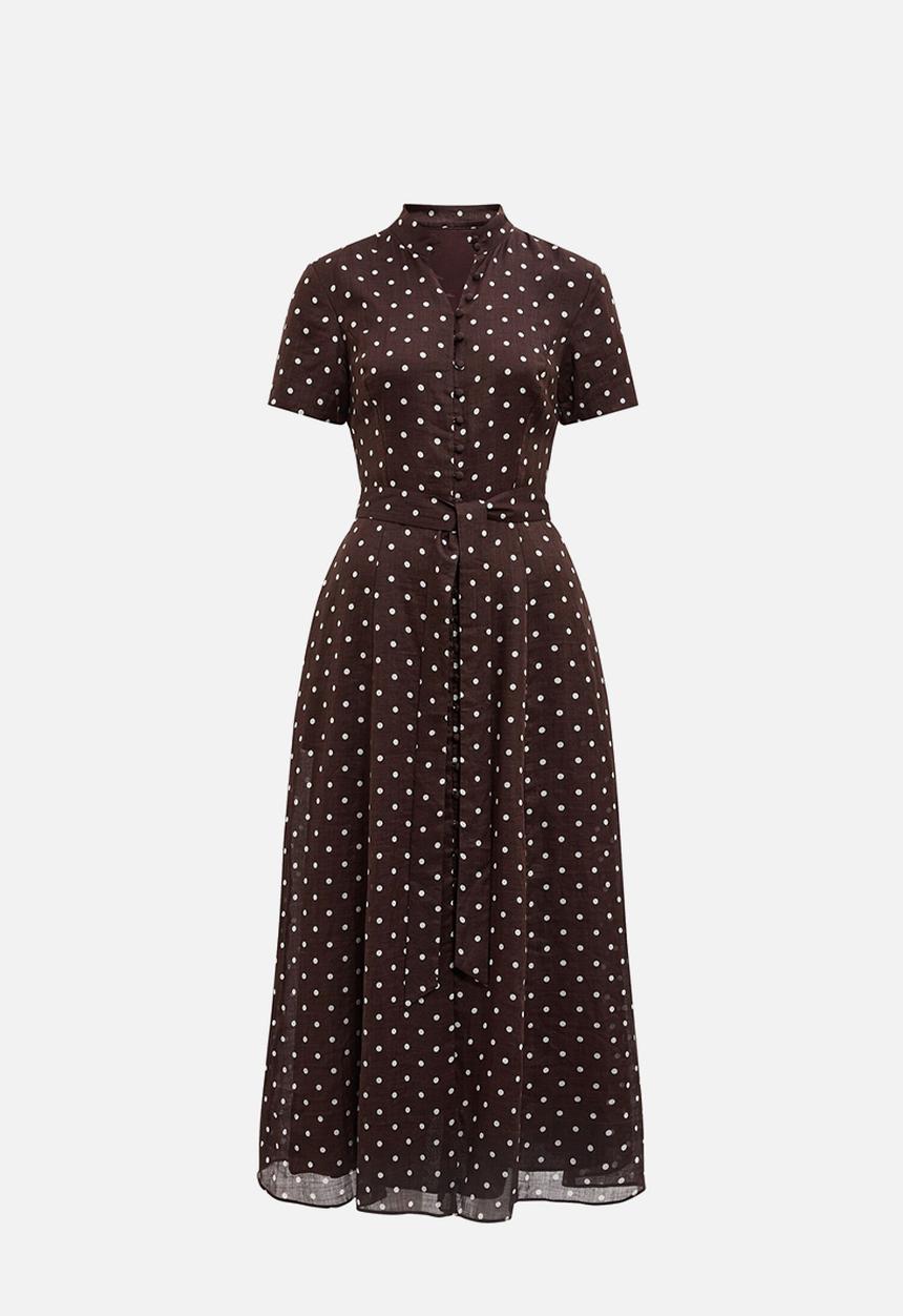 Forever New - Therese short sleeve midi dress in choc kinsey spot
