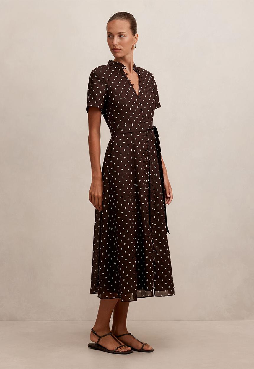Forever New - Therese short sleeve midi dress in choc kinsey spot