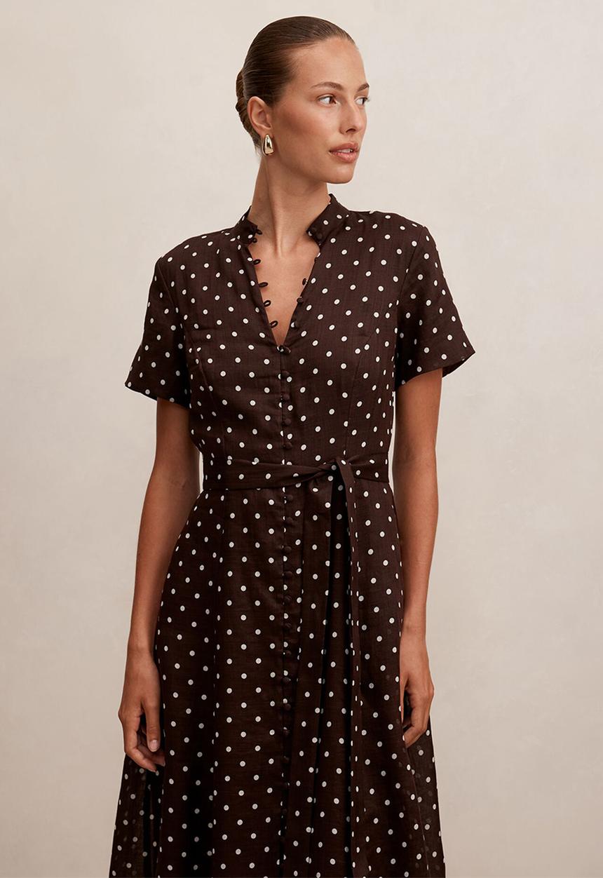 Forever New - Therese short sleeve midi dress in choc kinsey spot