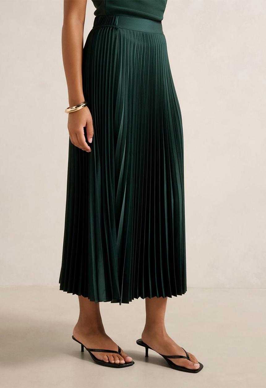 Forever New - Estelle satin pleated midi skirt in dark green