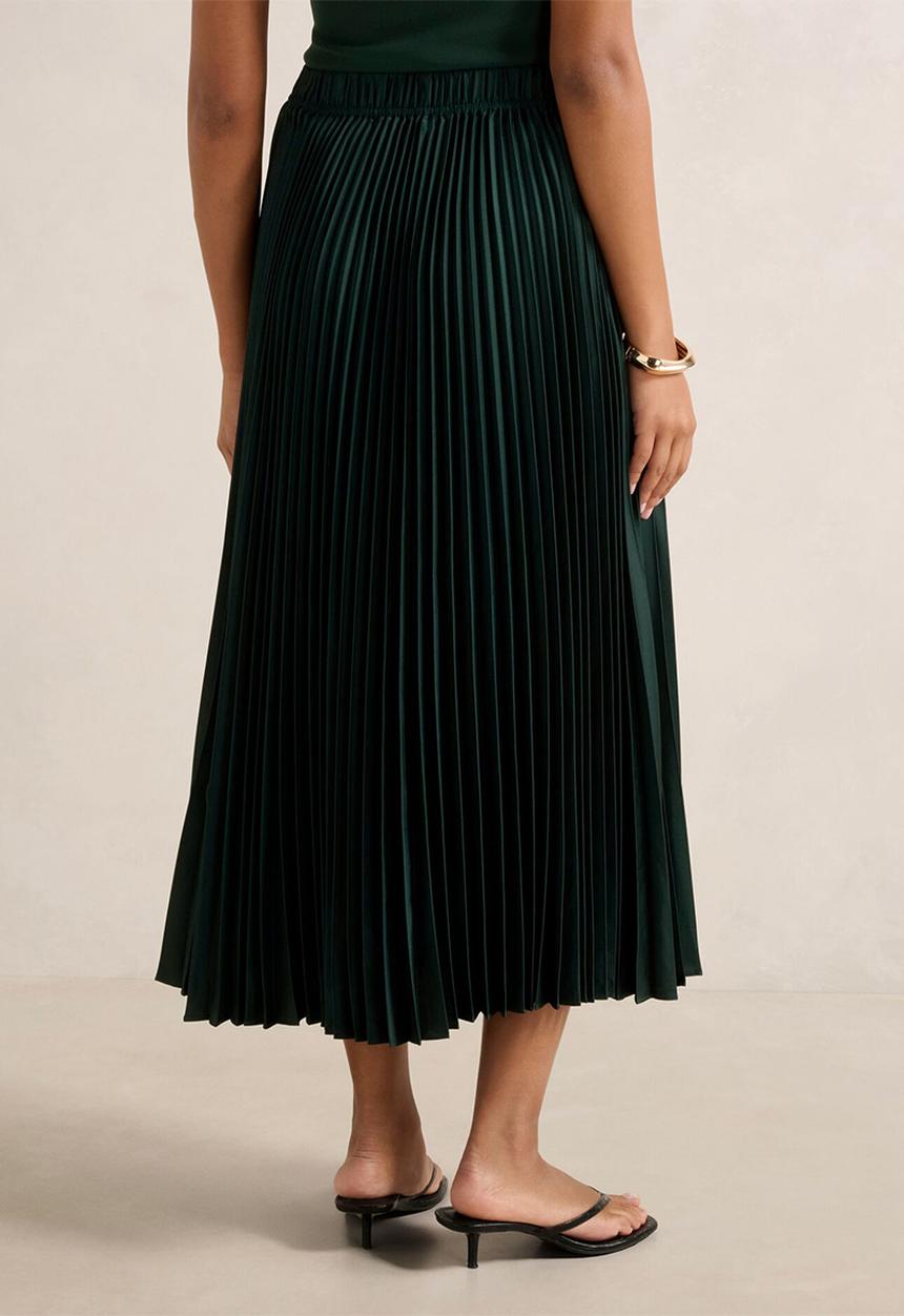 Forever New - Estelle satin pleated midi skirt in dark green