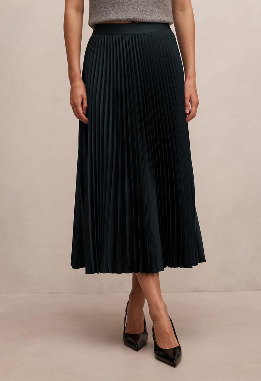 Forever New - Estelle satin pleated midi skirt in dark green