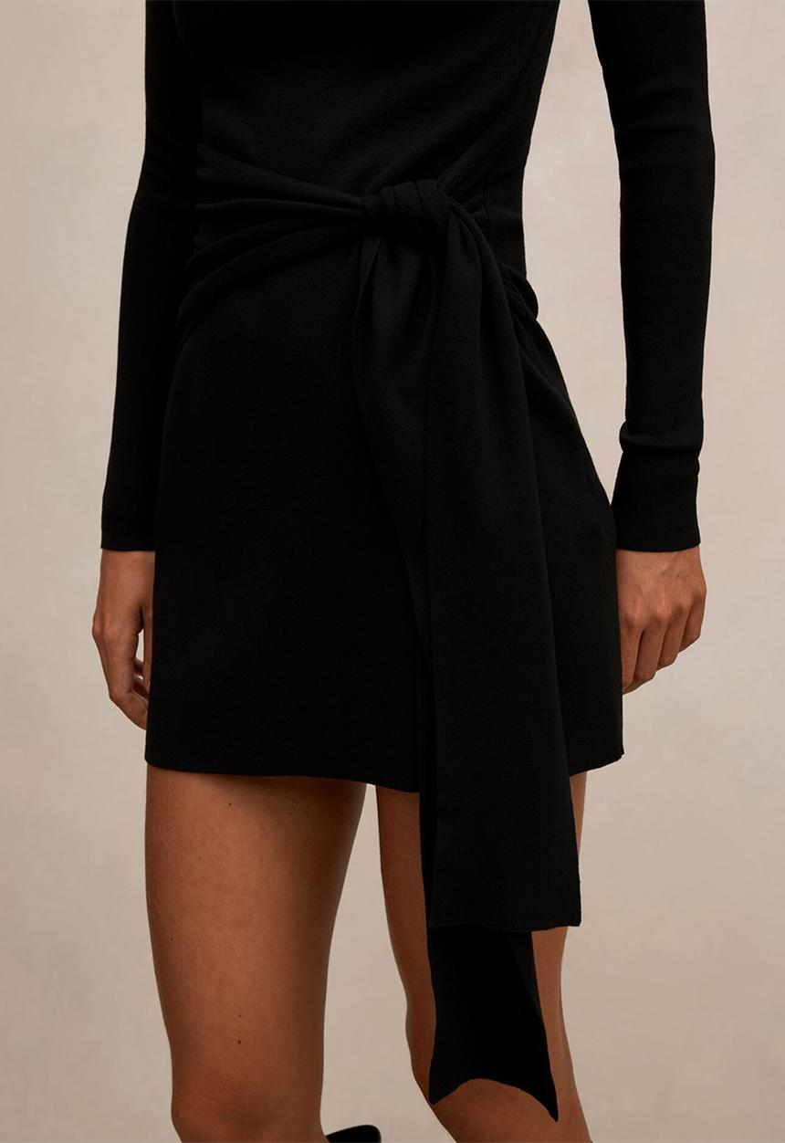 Margot tie waist mini dress in black