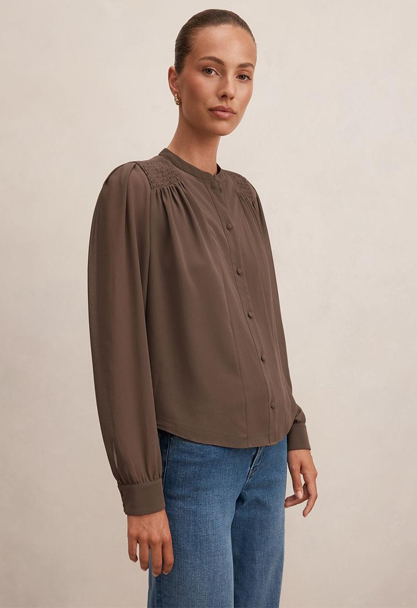 Forever New - Rory sheering blouse in vintage khaki