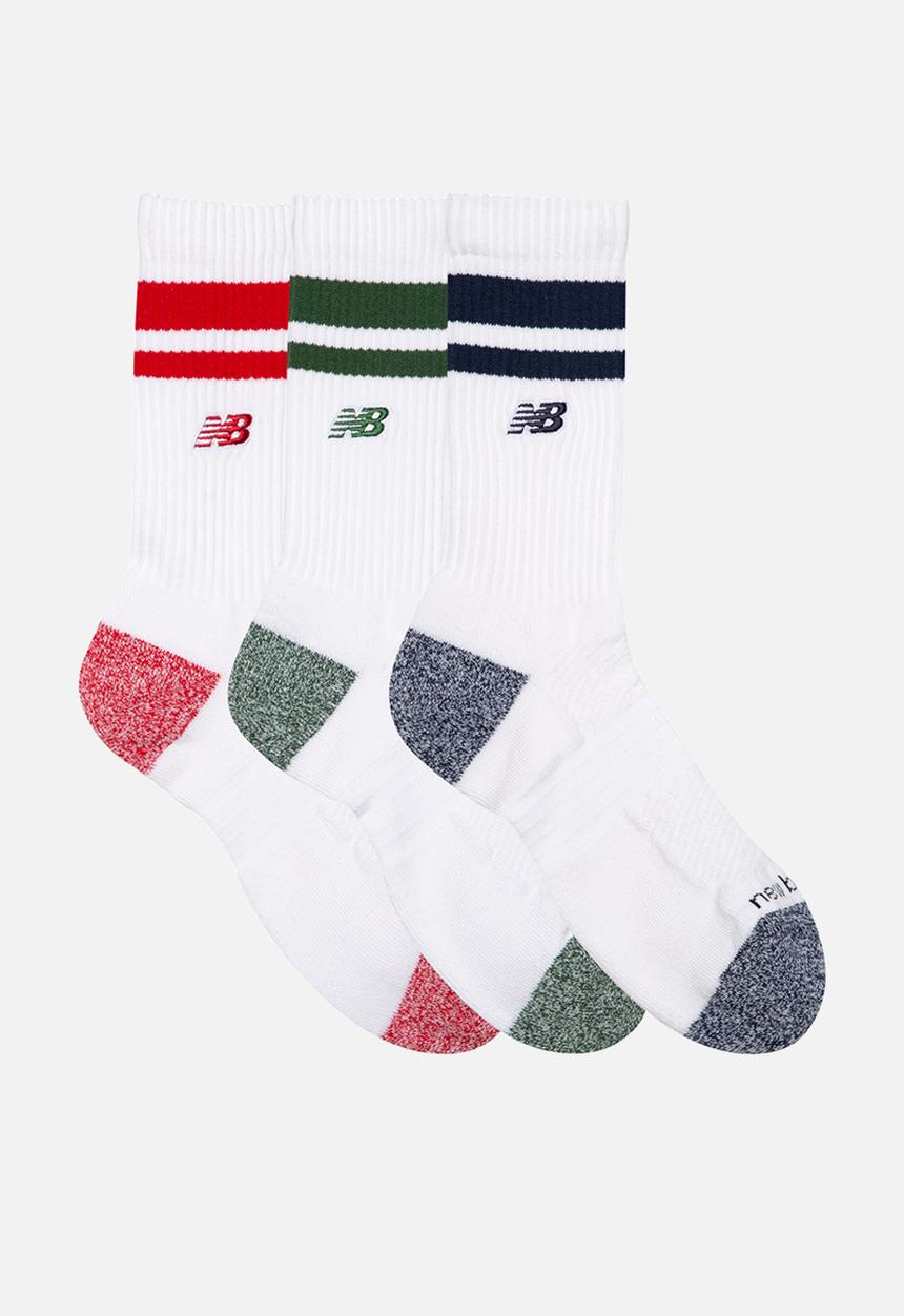 New Balance  - Active Premium Striped Crew Sock 3Pk - Assorted