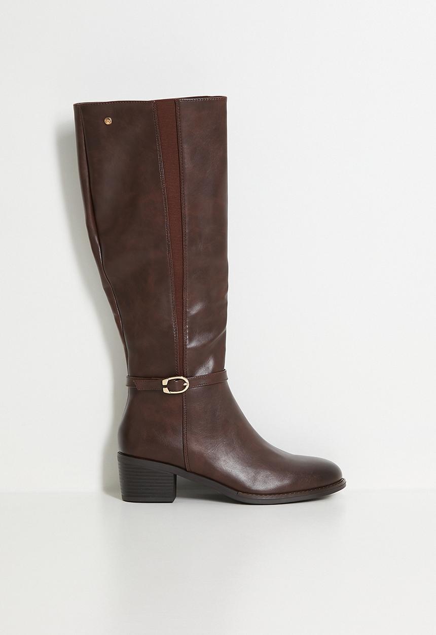 Miss Black - Brook 2 gold buckle rider boot - chocolate