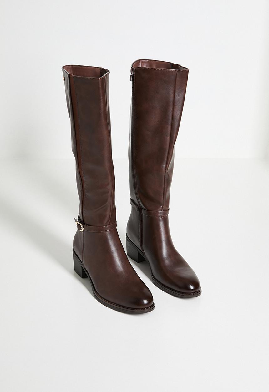 Miss Black - Brook 2 gold buckle rider boot - chocolate