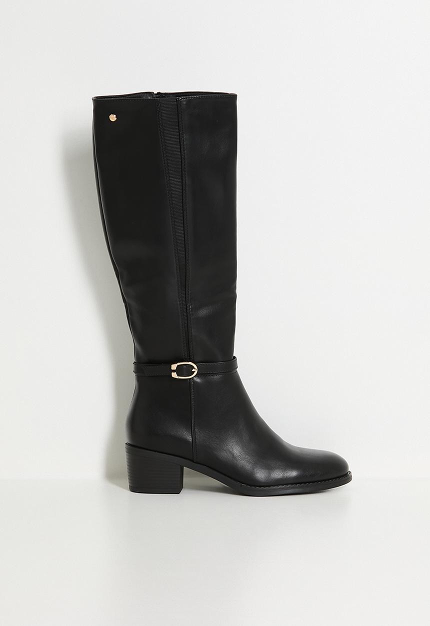 Miss Black - Brook 2 gold buckle rider boot - black
