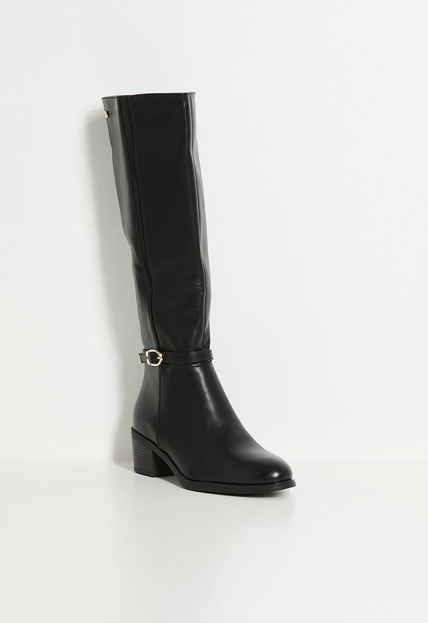 Miss Black - Brook 2 gold buckle rider boot - black