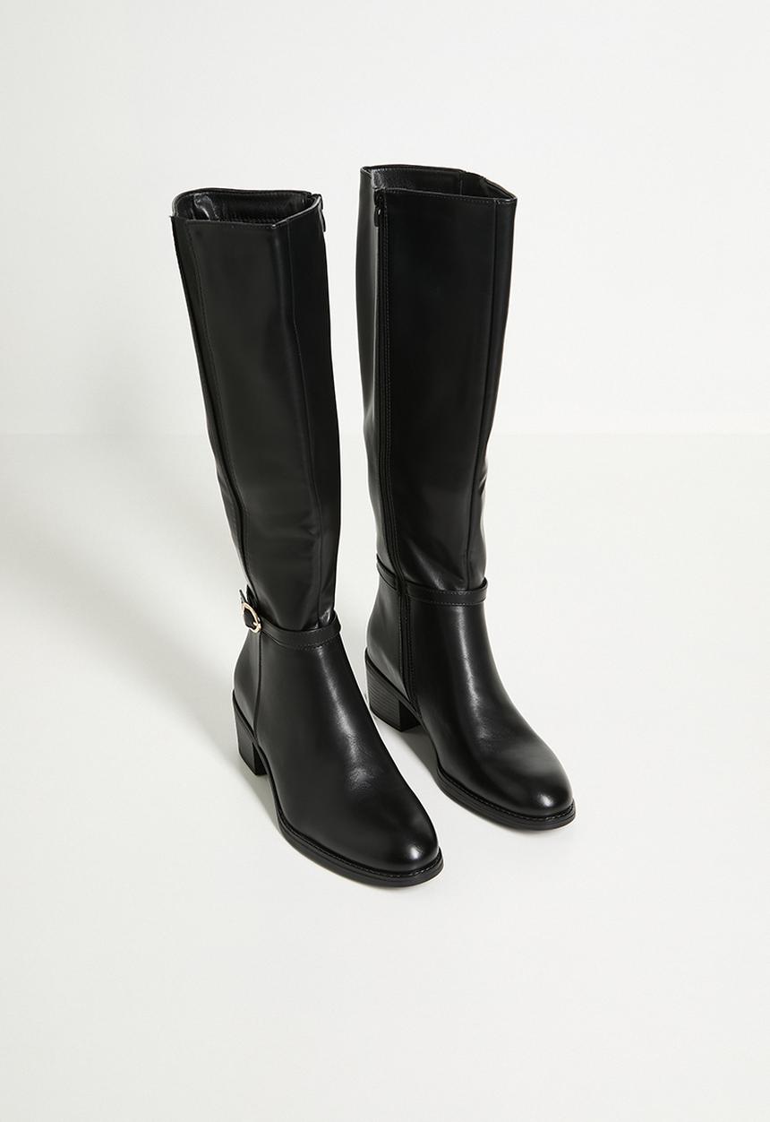 Miss Black - Brook 2 gold buckle rider boot - black