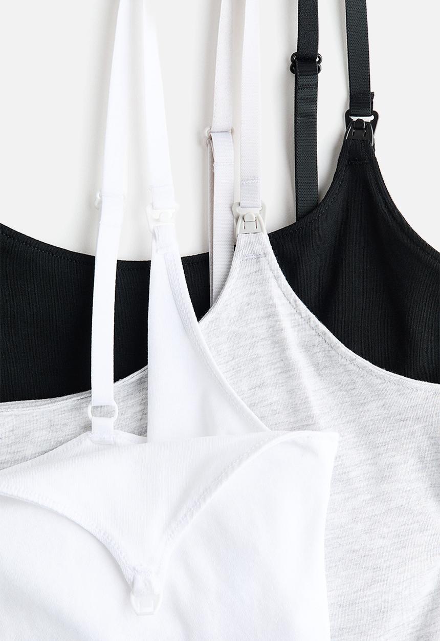H&M - Mama 3-pack nursing strappy tops - black/white/grey marl