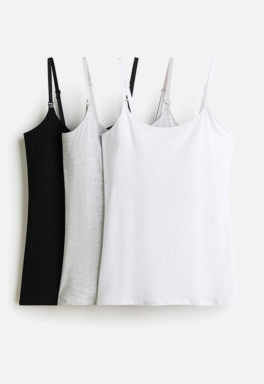 H&M - Mama 3-pack nursing strappy tops - black/white/grey marl