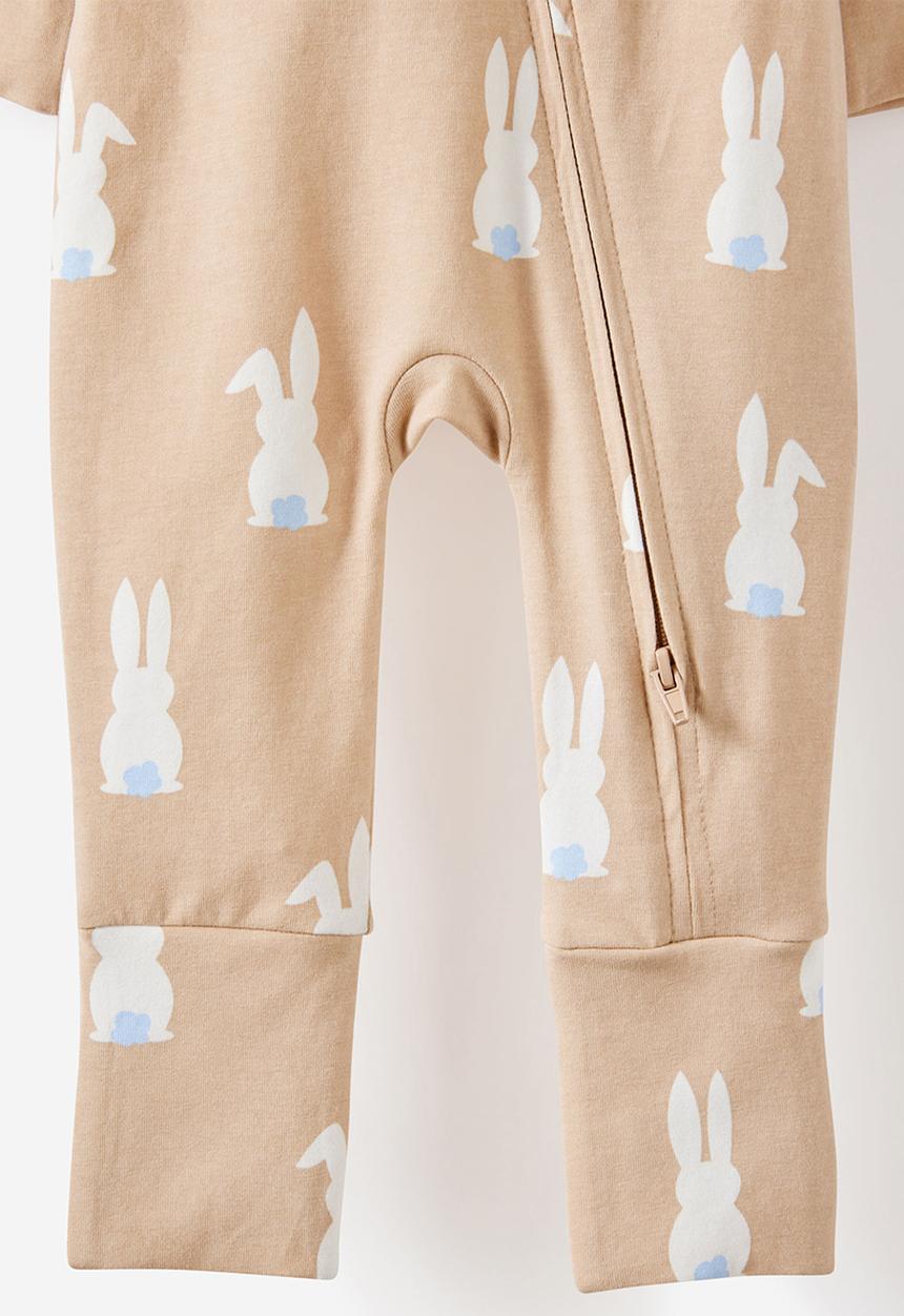 Cotton On - The Long Sleeve Zip Romper - Latte Cream/Bunny Tails