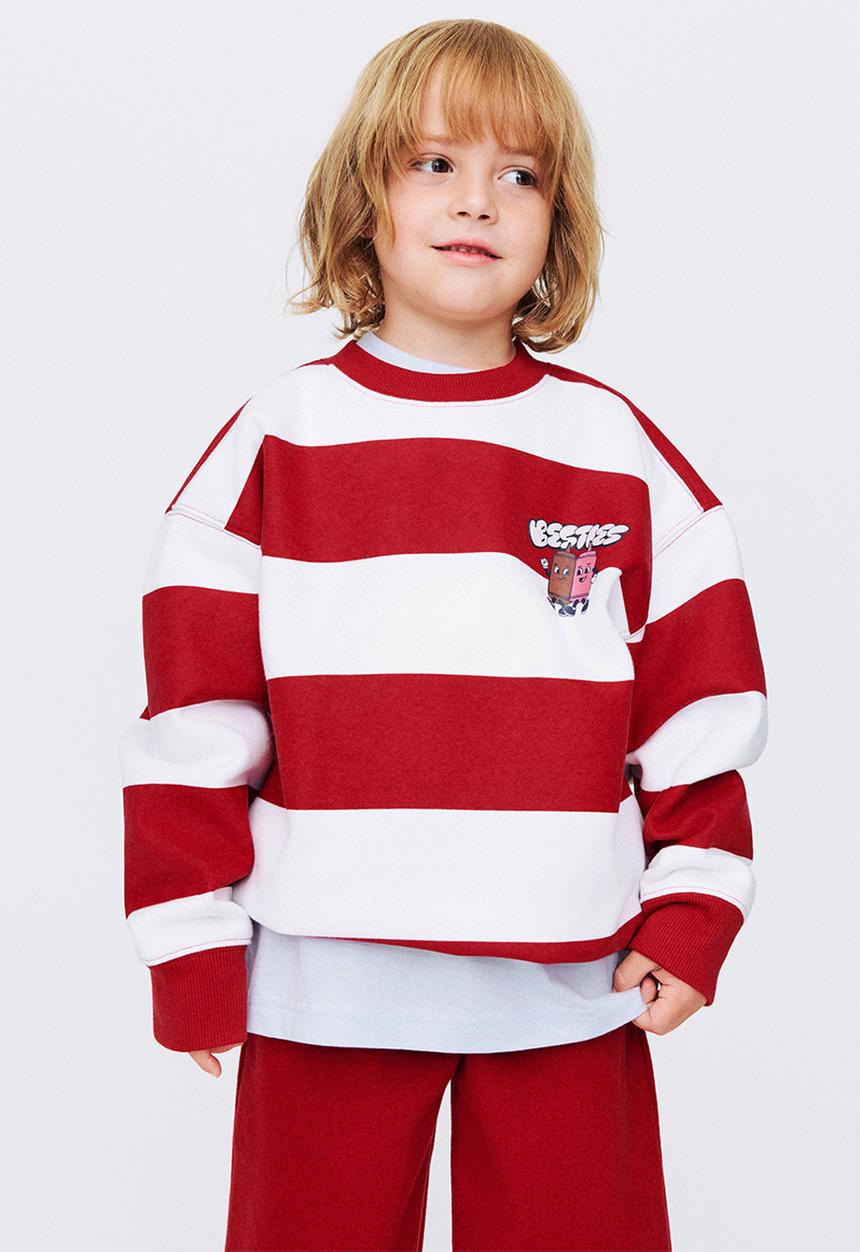 Cotton On - Sammy Oversize Crew - Heritage Red Stripe/Ice Blue Fun Day club