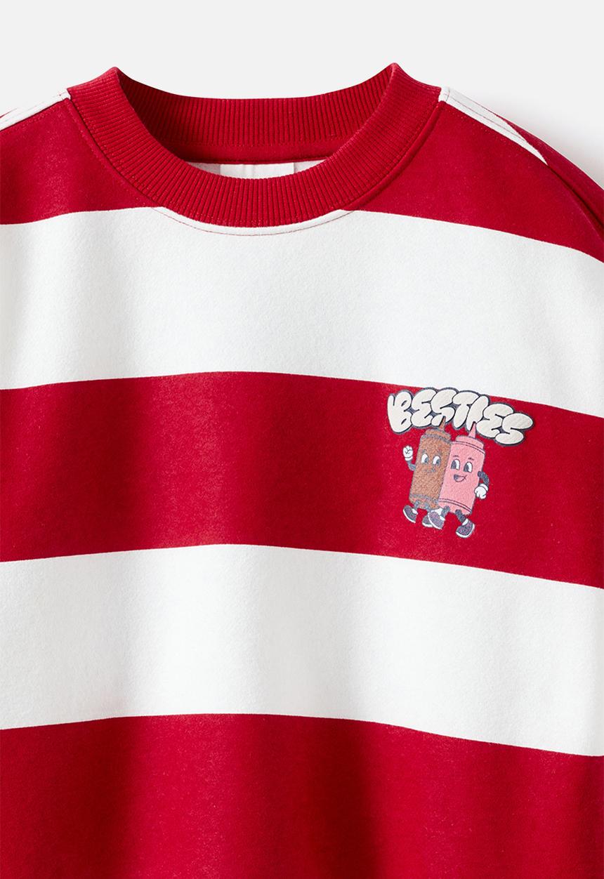 Cotton On - Sammy Oversize Crew - Heritage Red Stripe/Ice Blue Fun Day club