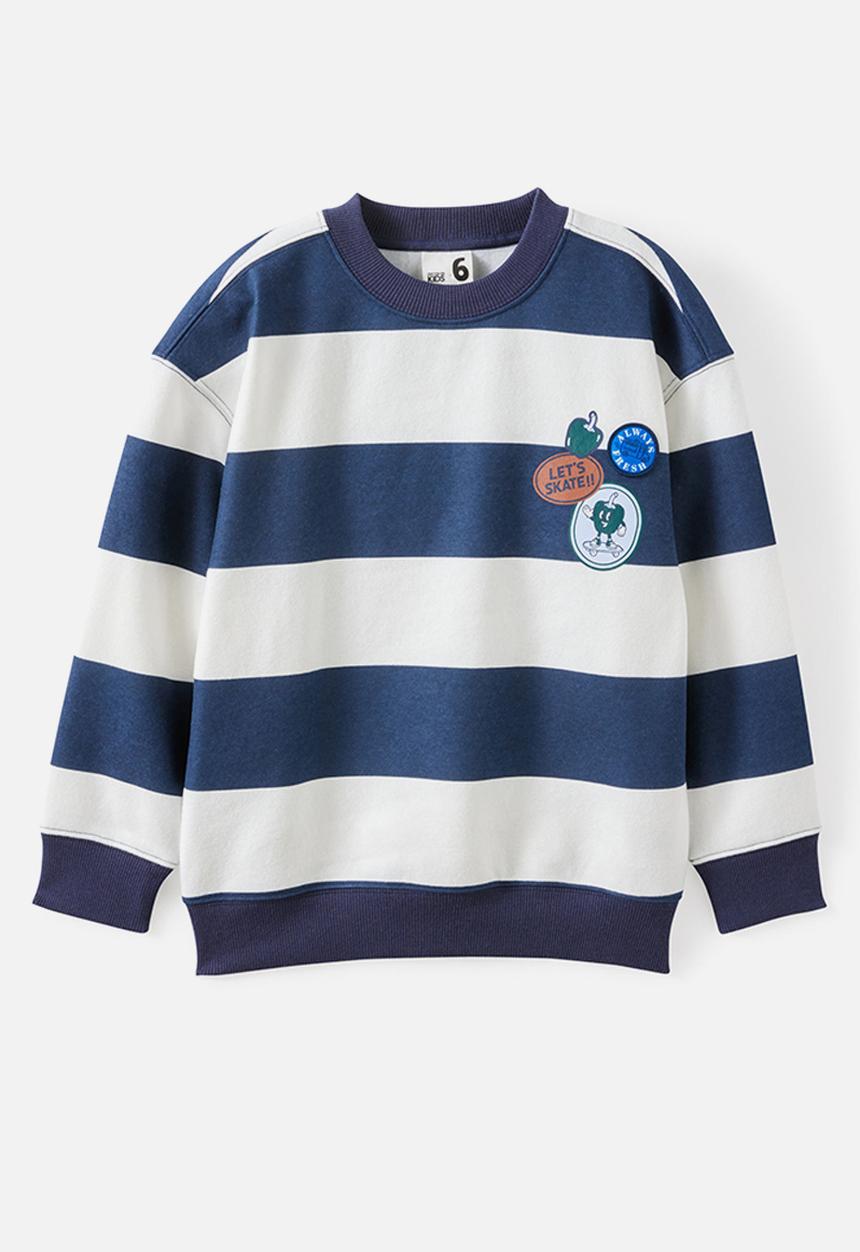 Cotton On - Sammy Oversize Crew - Squid Ink Stripe/Badge