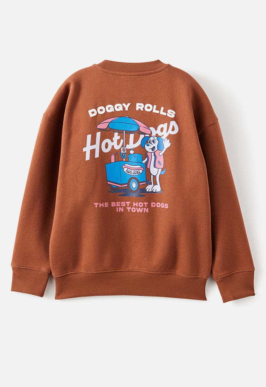 Cotton On - Sammy Oversize Crew - Chestnut/Doggy Rolls