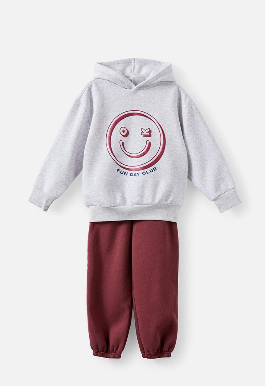 Cotton On - Sammy Oversized Hoodie & Relaxed Trackpant Pack - Grey Marle Funday/Bordeaux