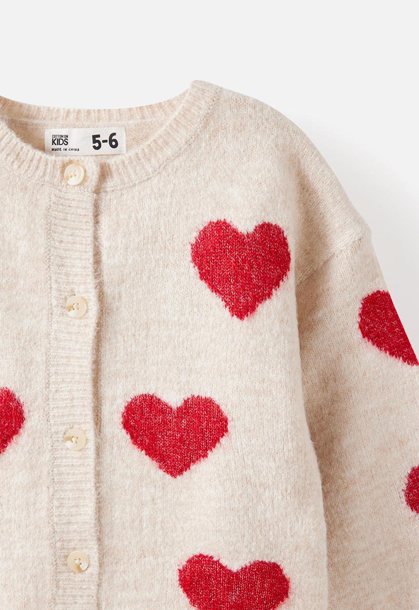 Cotton On - Cosi Crew Neck Cardigan - Oatmeal Marle/Heart