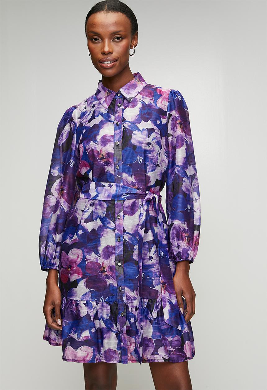 Izabel London - Floral Tie Waist Mini Shirt Dress - Multi