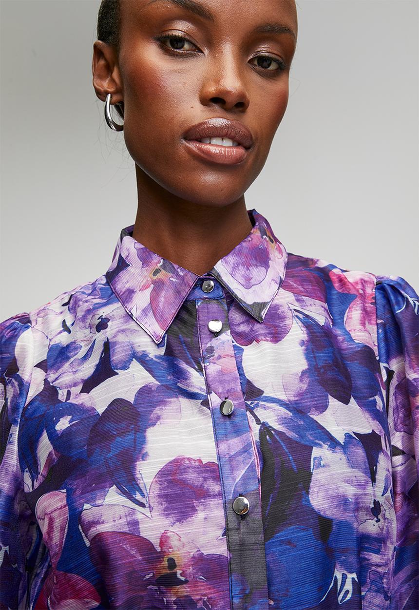 Izabel London - Floral Tie Waist Mini Shirt Dress - Multi
