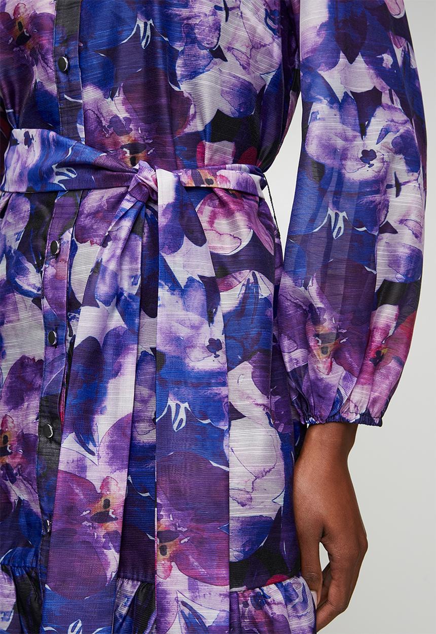 Izabel London - Floral Tie Waist Mini Shirt Dress - Multi