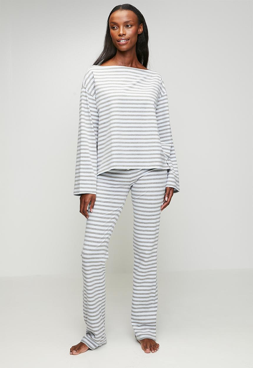 Cotton On - Dreamy soft flare pant set - jamie stripe mid grey marle