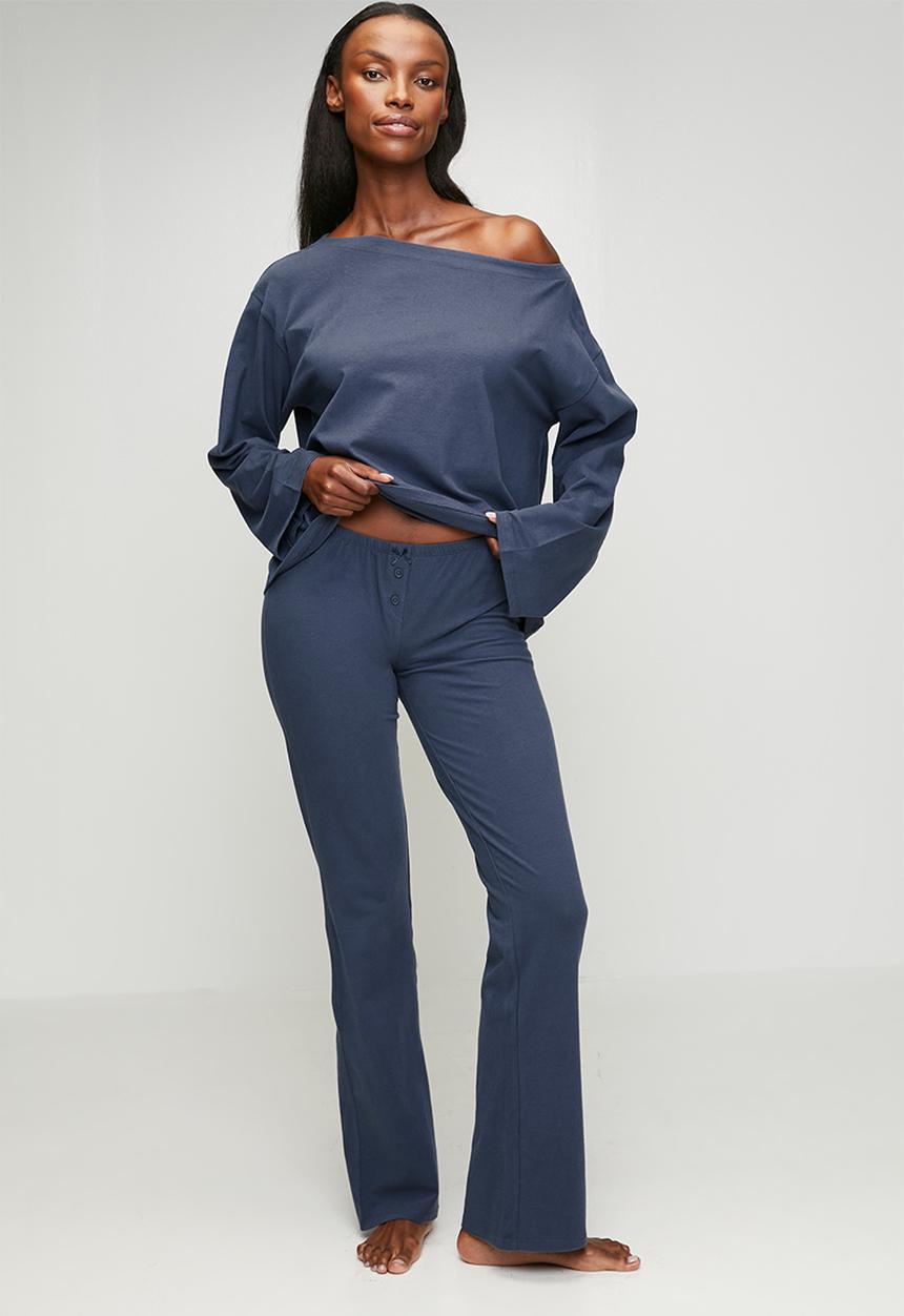 Cotton On - Dreamy soft boatneck long sleeve set - steely blue wash