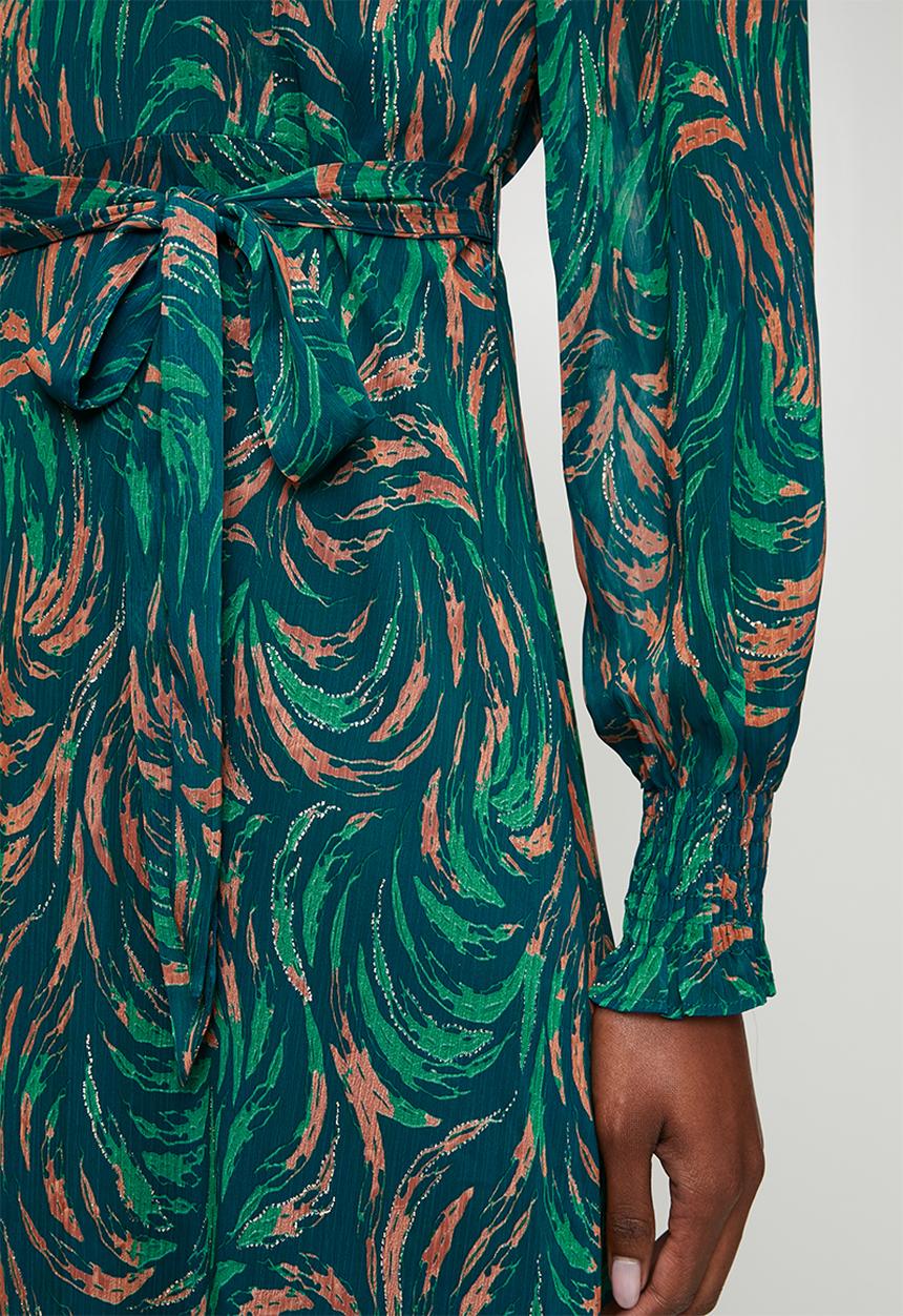 Izabel London - Long sleeve Sheer Printed Maxi Dress - Teal