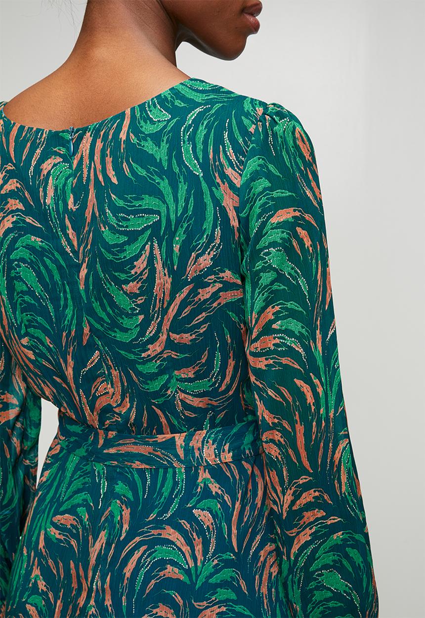 Izabel London - Long sleeve Sheer Printed Maxi Dress - Teal