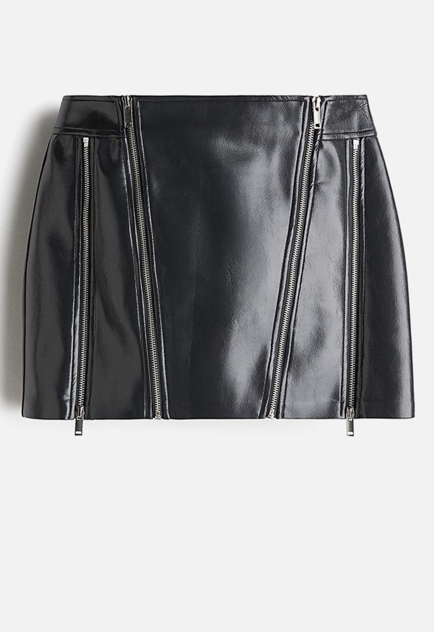 H&M - Coated zip-detail skirt - dark grey