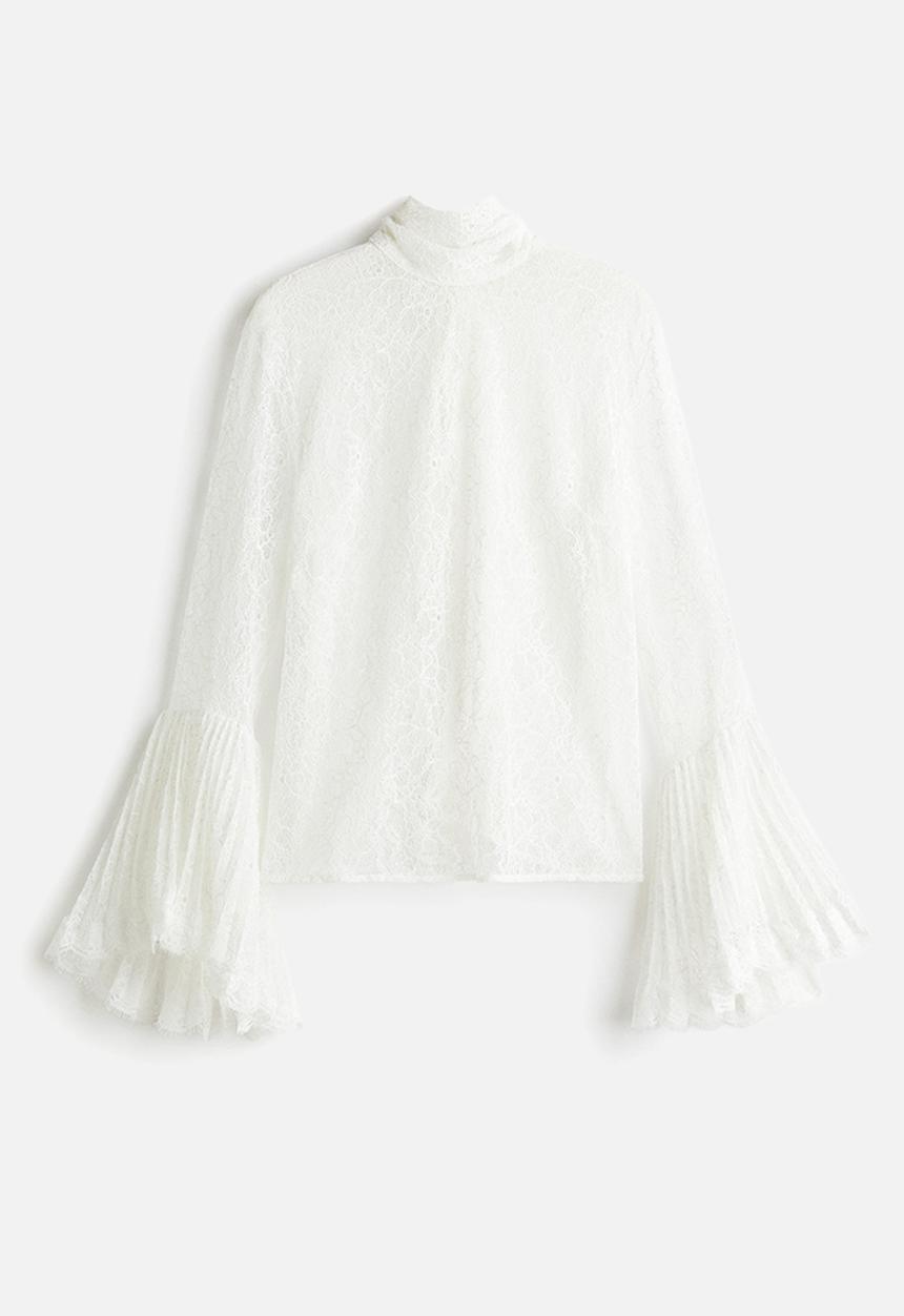 H&M - Trumpet-sleeved lace blouse - white