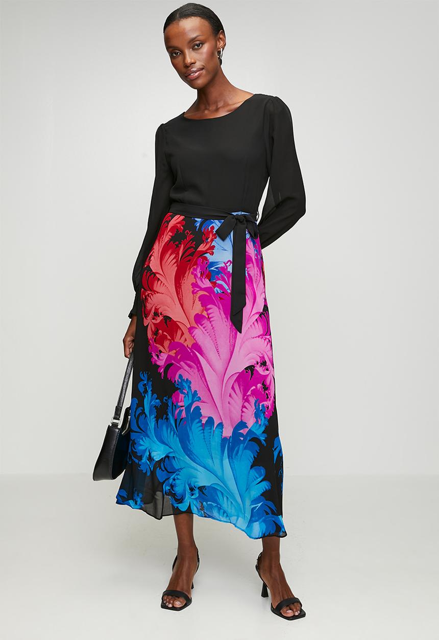 Izabel London - Combination Dress Knit Top And Printed Woven Skirt - Multi