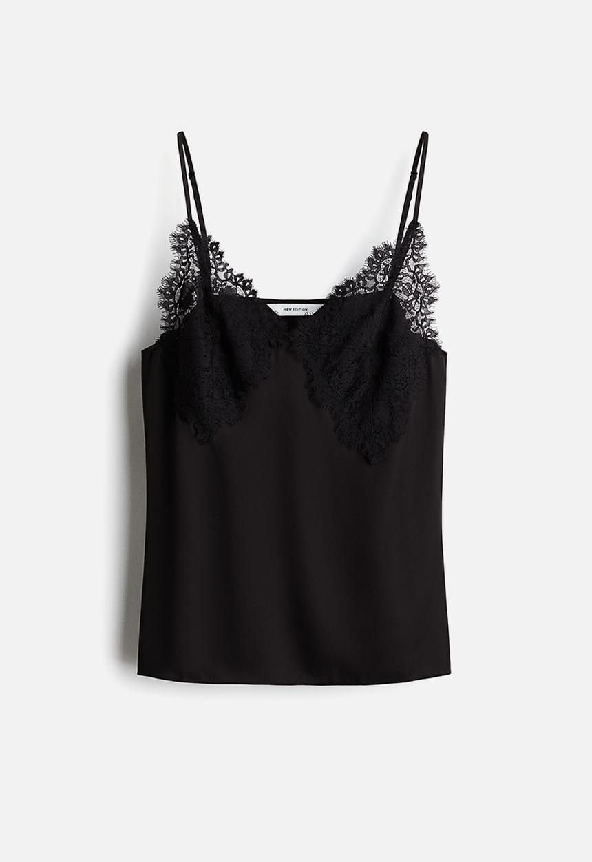 H&M - Lace-detail strappy top - black