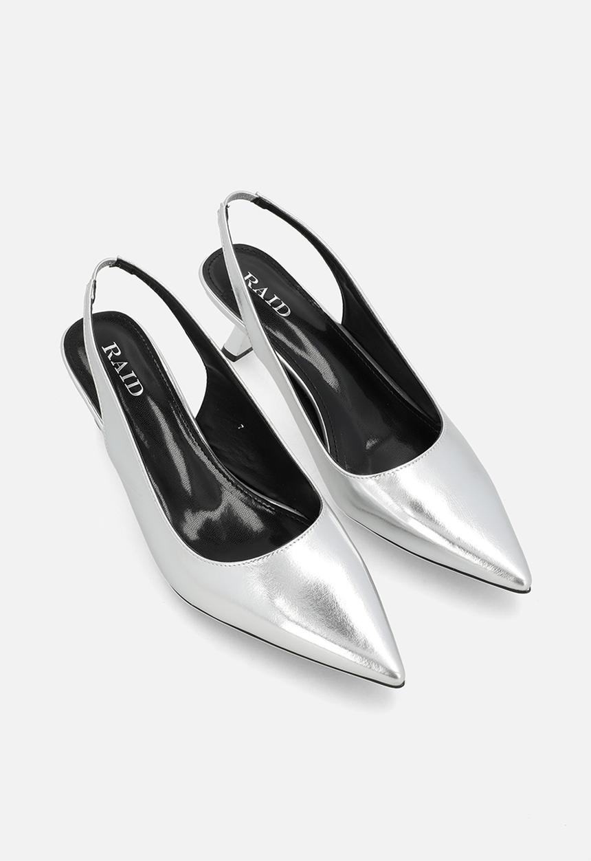 Raid London - Letisha closed toe comma heel slingback - silver 