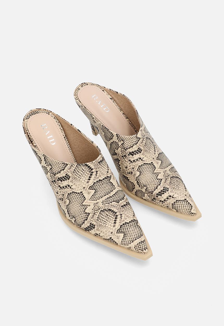 Raid London - Eldi closed toe stiletto heel mule - snake 