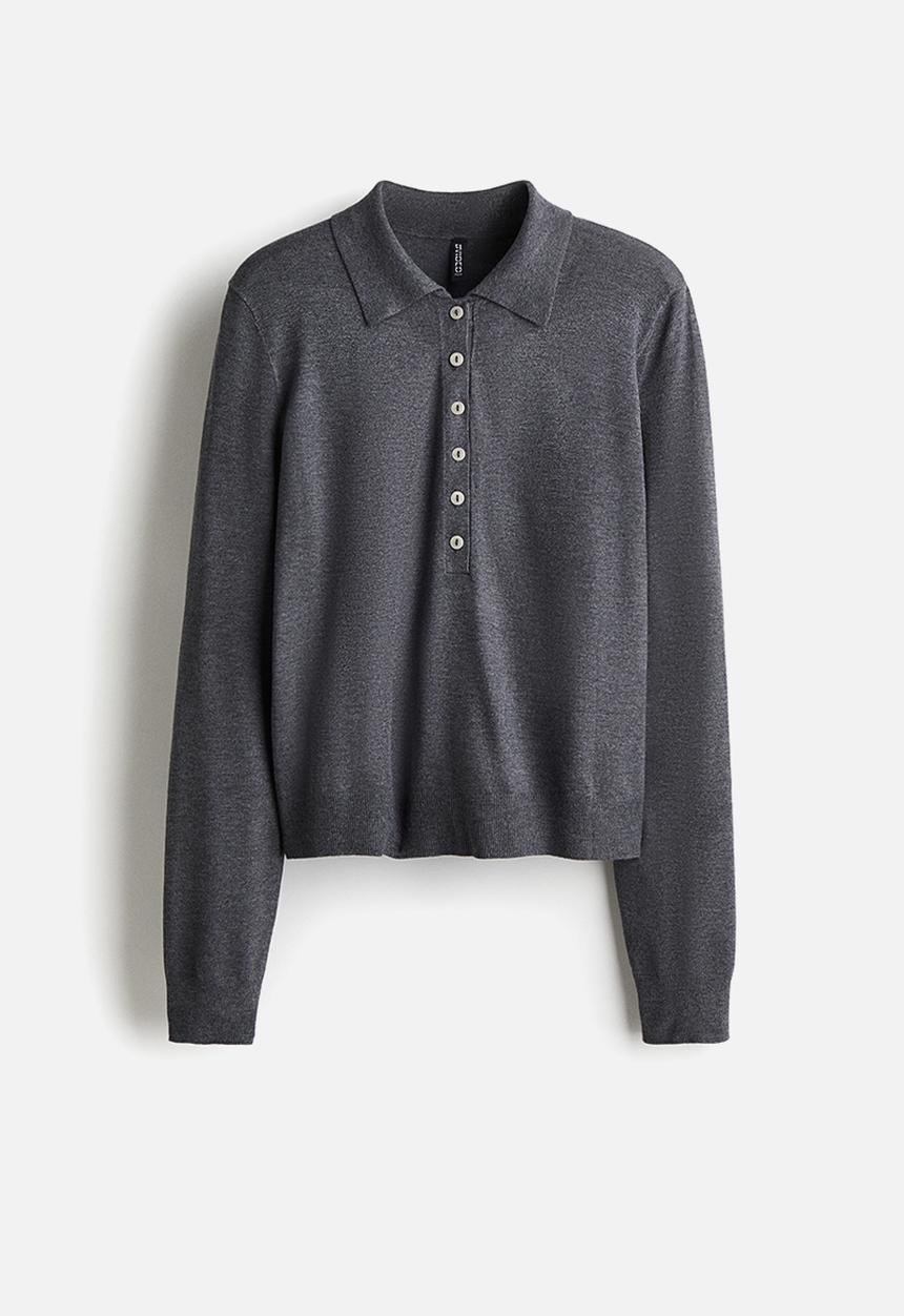 H&M - Long-sleeved polo shirt - dark grey marl